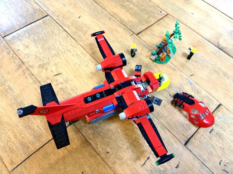 LEGO Fire Rescue Plane with forest fire scene
