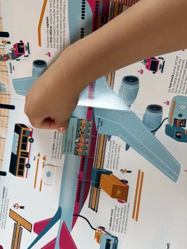 Jax pulling a tab on the airplane page